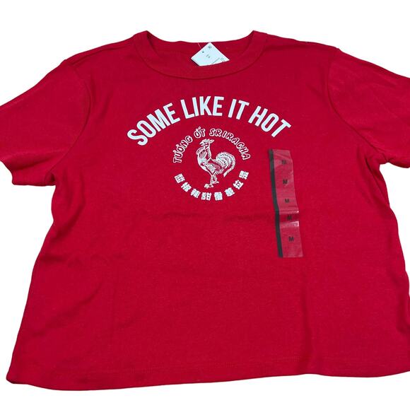 Women's Red Cropped Short Sleeve Sriracha Graphic T-Shirt - Size Medium - Picture 1 of 6
